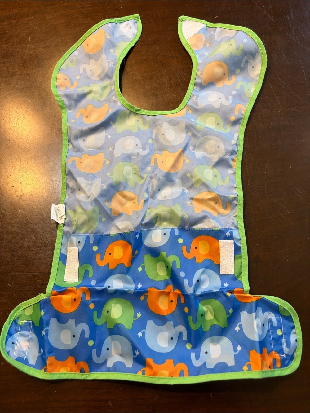 Waterproof Kids Bib with Elephant Print in Blue, Green & Orange - Picture 4 of 5